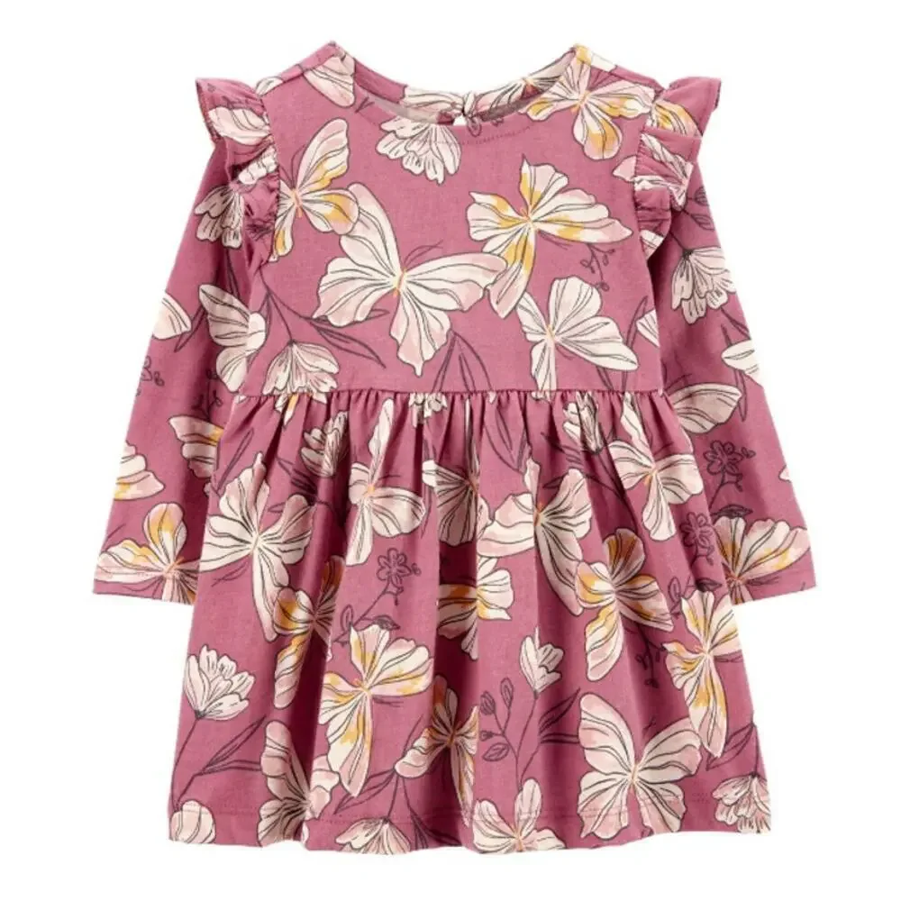 Carter's Baby Long Sleeve Fitted Sleeve A-Line Dress in Purple, Size 18M